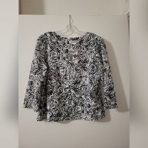 Coldwater Creek Black and White Swirl Top Size Large